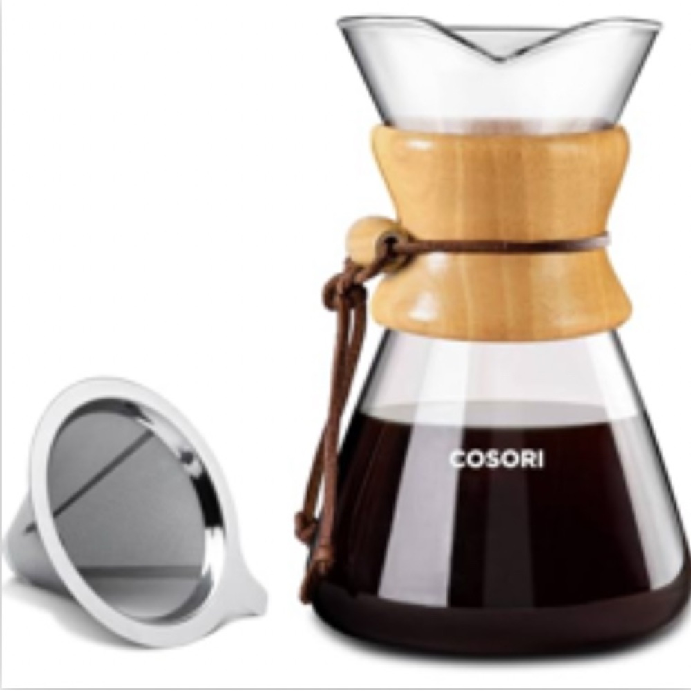 Glass Coffee Maker with Wooden Collar